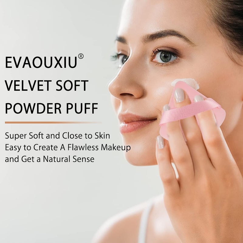 EVAOUXIU 2 Pcs Triangle Powder Puff for Face Powder, Soft Plush Setting Powder Puff, Velour Cosmetic Foundation Blender Sponge Beauty Makeup Tools (Black&Pink) - Image 4